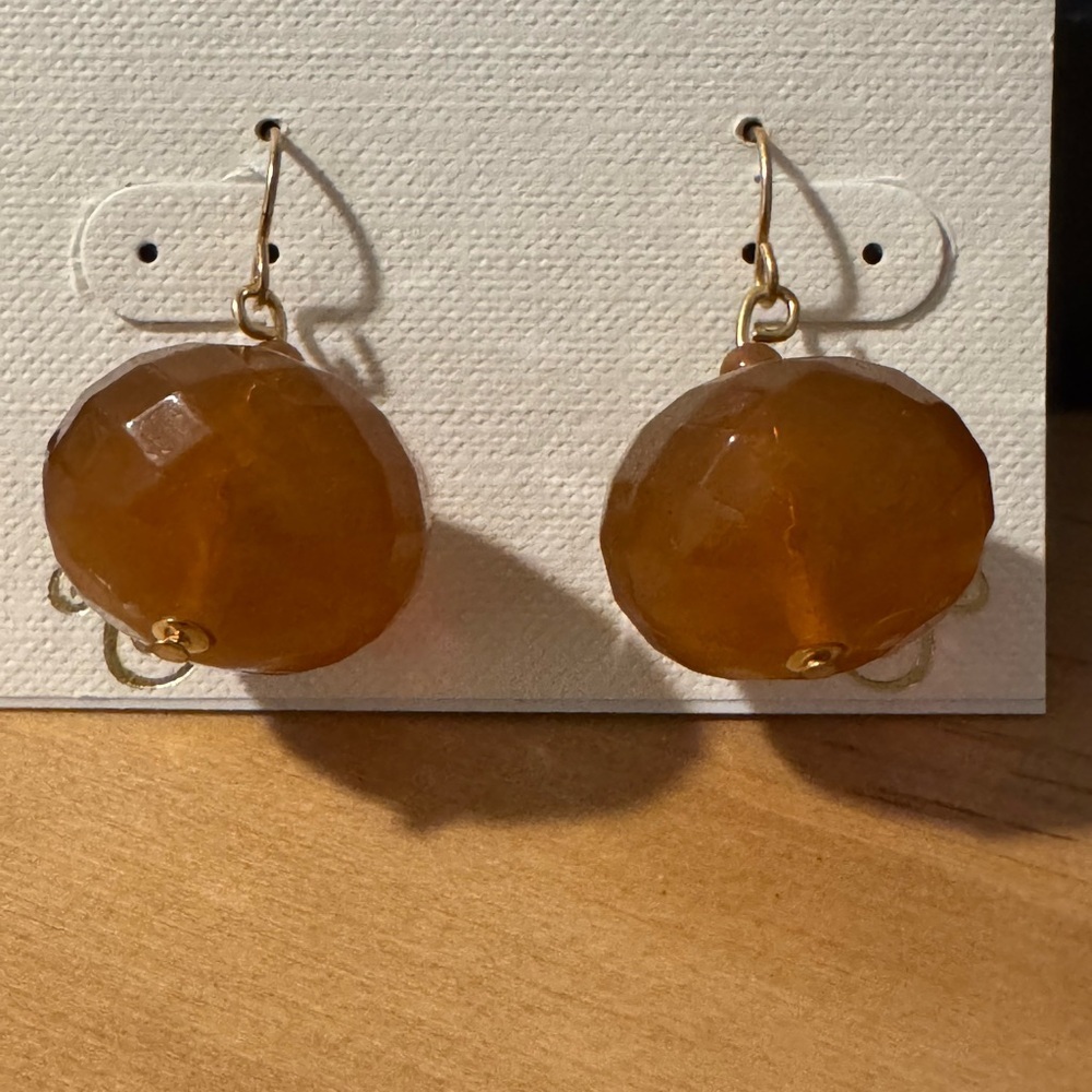 Light Brown and Gold Classic Geometric Beaded  Drop Earrings